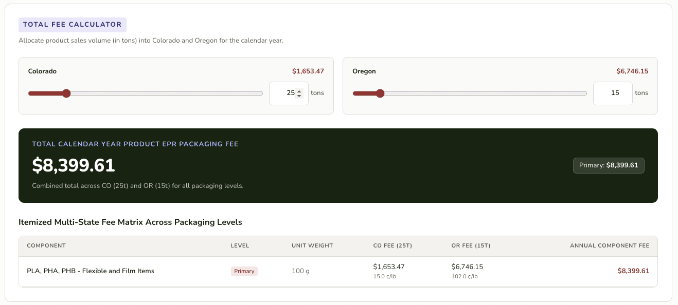 Multi-state fee calculator